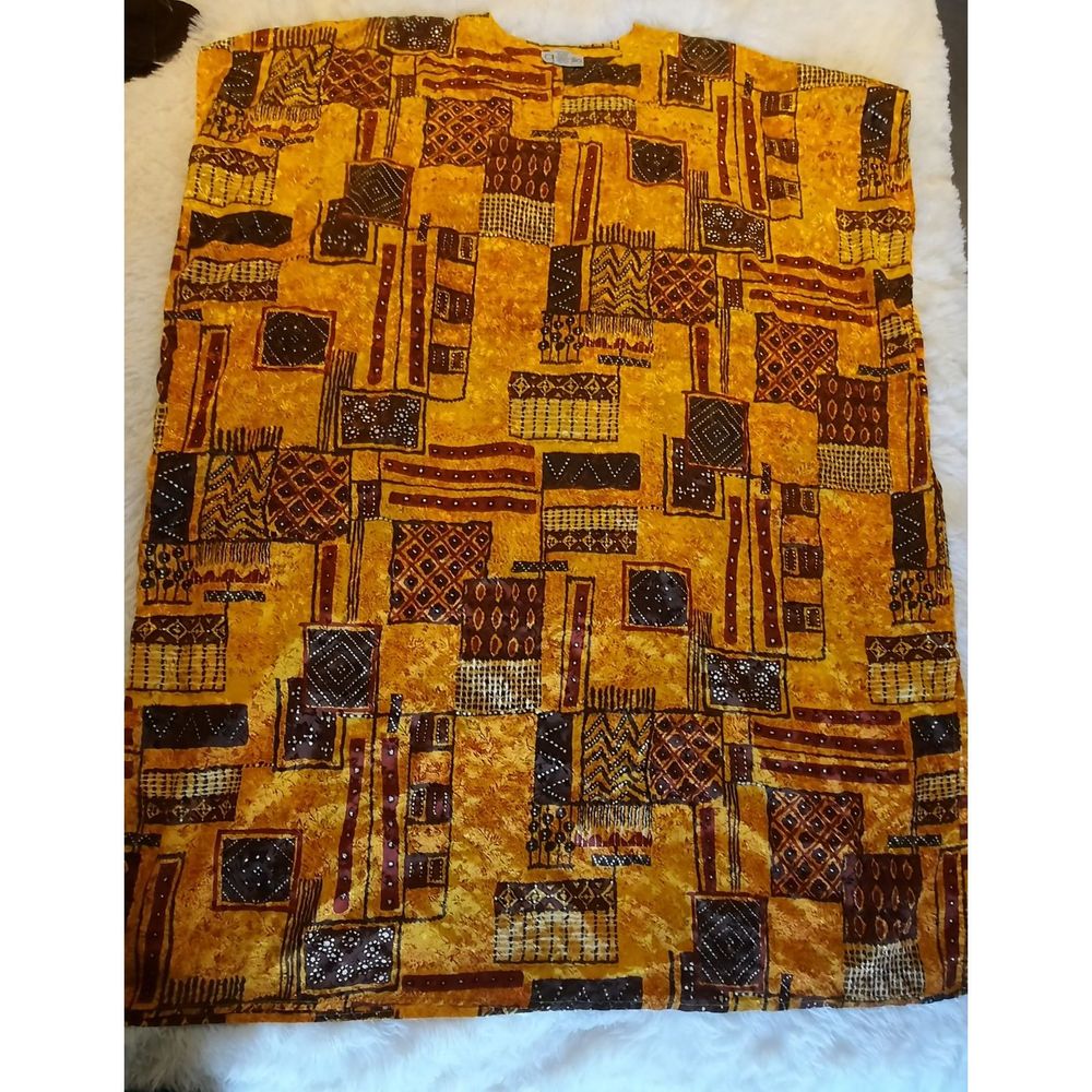 Vintage Chandio New York Gold Brown 80s Mumu House Dress One Size